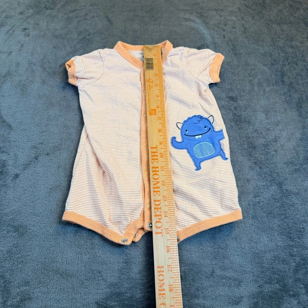 Carters‎ Monster Striped Romper Baby 6 Months Orange Snap Front Cotton